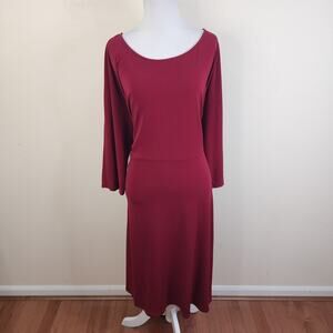 Signature Robbie Bee Women's Burgundy Dolman Sleeve Midi Dress Size 3X Stretch